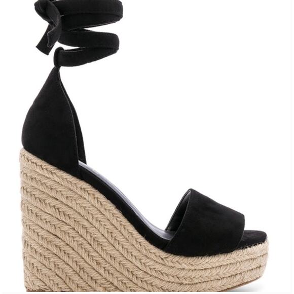 Raye 8.5 Black Wedge lace up espadrilles - Picture 1 of 7